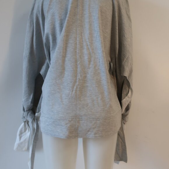 Womens Victoria Beckham Gray White Tie Cuff Bow Pullover Sweatshirt Top L - Picture 7 of 15